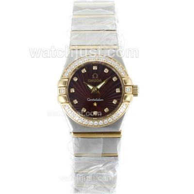 Omega Constellation Two Tone Diamond Bezel Diamond Markers with Brown Dial-Same Chassis as ETA Version-Lady Size