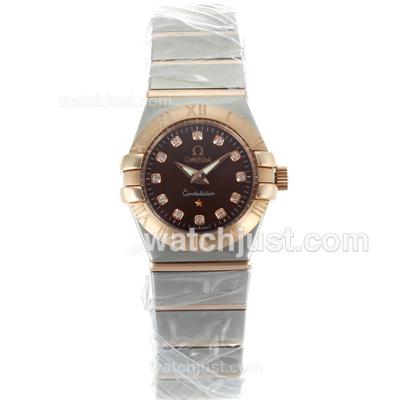 Omega Constellation Two Tone Diamond Markers with Brown Dial-Same Chassis as ETA Version-Lady Size