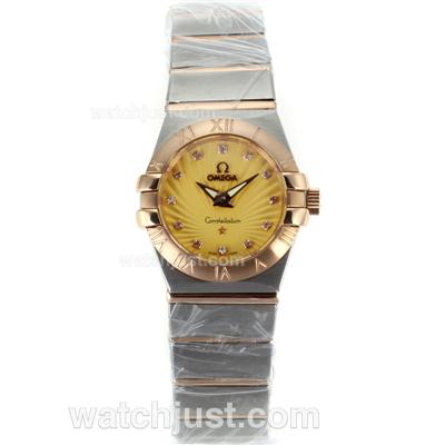 Omega Constellation Two Tone Diamond Markers with Golden Dial-Same Chassis as ETA Version-Lady Size