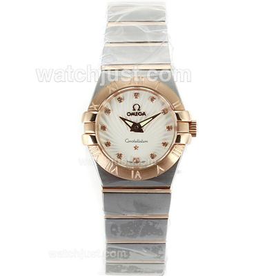 Omega Constellation Two Tone Diamond Markers with White Dial-Same Chassis as ETA Version-Lady Size