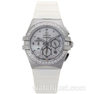 Omega Constellation Working Chronograph Titanium Case Diamond Bezel with MOP Dial-Rubber Strap