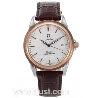 Omega De Ville Automatic Two Tone Case with White Dial-18K Plated Gold Movement