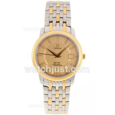 Omega De Ville Automatic Two Tone Diamond Markers with Golden Dial-18K Plated Gold Movement