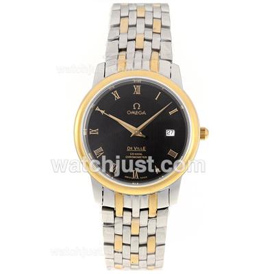 Omega De Ville Automatic Two Tone Roman Markers with Black Dial-18K Plated Gold Movement