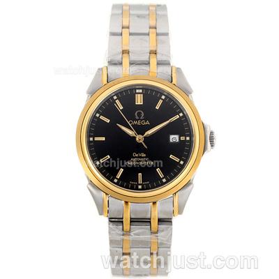 Omega De Ville Automatic Two Tone with Black Dial-18K Plated Gold Movement