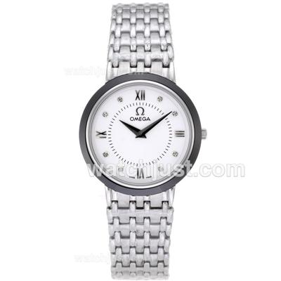 Omega De Ville Ceramic Bezel with White Dial S/S-Sapphire Glass