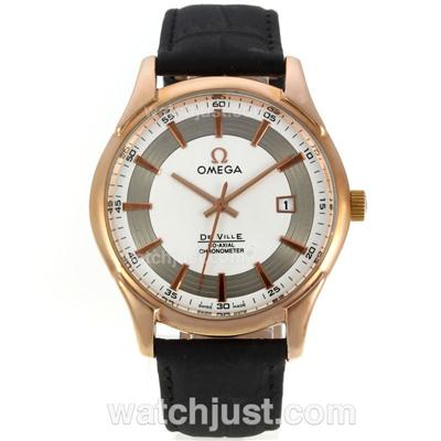 Omega De Ville Rose Case Rose Stick Markers with White Dial-Leather Strap