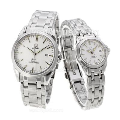 Omega De Ville Stick Markers with White Dial - Couple Watch