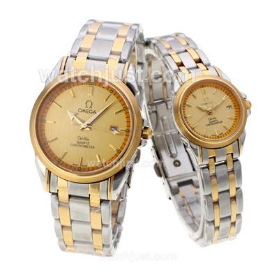 Omega De Ville Two Tone with Golden Dial - Couple Watch