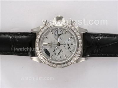 Omega De Ville Working Chronograph Diamond Bezel with White Dial-Lady Size