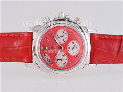 Omega De Ville Working Chronograph with Red Dial and Strap- Lady Size