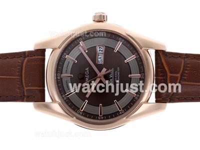 Omega Hour Vision Day-Date Automatic Rose Gold Case with Brown Dial-Leather Strap