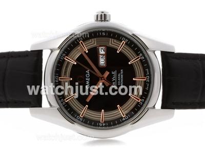 Omega Hour Vision Day-Date Automatic with Black Dial-Leather Strap