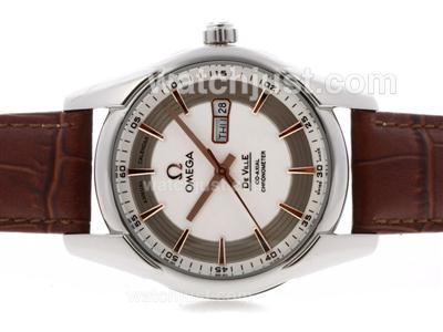 Omega Hour Vision Day-Date Automatic with White Dial-Leather Strap