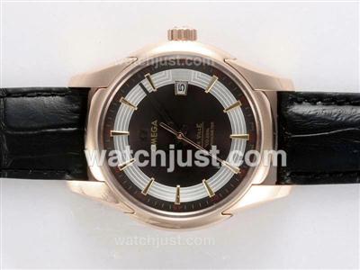 Omega Hour Vision See Thru Case Automatic Rose Gold Case with Brown Dial-Deployment Buckle
