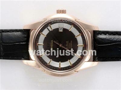 Omega Hour Vision See Thru Case Automatic Rose Gold Case with Brown Dial-Deployment Buckle