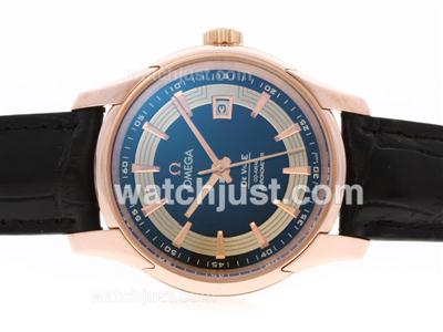 Omega Hour Vision See Thru Case Swiss ETA 2836 Movement Rose Gold Case with Black Dial