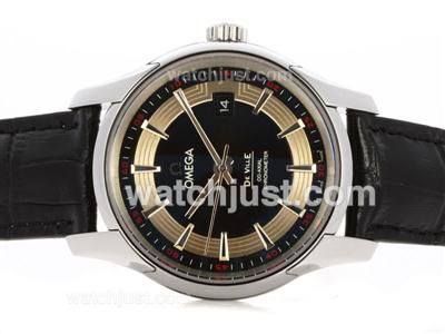 Omega Hour Vision See Thru Case Swiss ETA 2836 Movement with Black Dial-Leather Strap