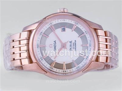 Omega Hour Vision See Thru Case with Full Rose Gold / White Dial-Decorated Asia 2813 Movement