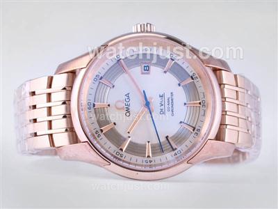 Omega Hour Vision See Thru Case With Full Rose Gold / White Dial-Swiss ETA 2836 Movement