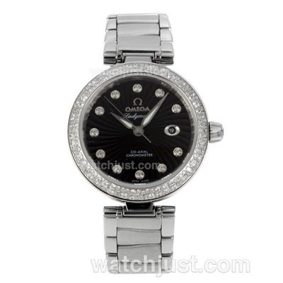 Omega Ladymatic Automatic Diamond Bezel and Markers with Black Dial S/S-Same Chassis as ETA Version