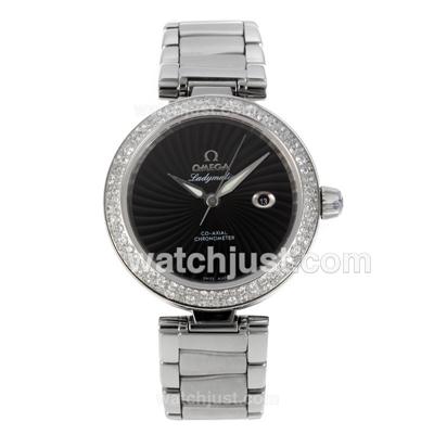 Omega Ladymatic Automatic Diamond Bezel with Black Dial S/S-Same Chassis as ETA Version