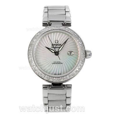 Omega Ladymatic Automatic Diamond Bezel with White Dial S/S-Same Chassis as ETA Version