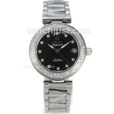 Omega Ladymatic Diamond Bezel with Black Dial S/S-Sapphire Glass