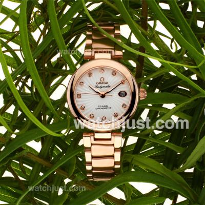 Omega Ladymatic Diamond Markers Full Rose Gold with White Dial-Lady Size(Gift Boxes Included)