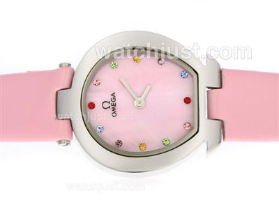 Omega Mania Diamond Markers with Pink Dial-Lady Size