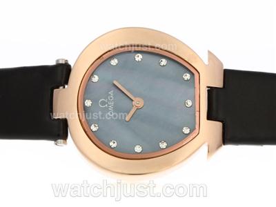 Omega Mania Rose Gold Case Diamond Markers with Blue MOP Dial-Lady Size