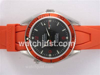 Omega Seamaster Automatic Black Dial with Orange Bezel and Rubber Strap