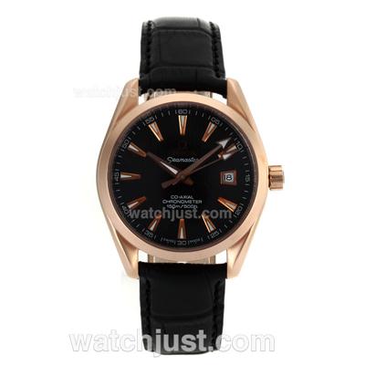 Omega Seamaster Automatic Rose Gold Case with Black Dial-Same Chassis As Swiss Version-High Quality