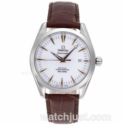 Omega Seamaster Automatic Rose Gold Markers with White Dial-Leather Strap