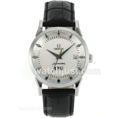Omega Seamaster Automatic Stick Markers with White Dial-Black Leather Strap
