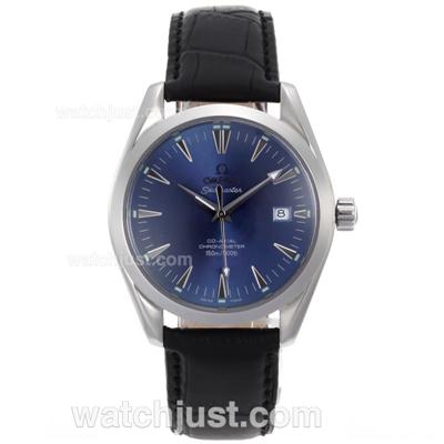 Omega Seamaster Automatic with Blue Dial-Leather Strap