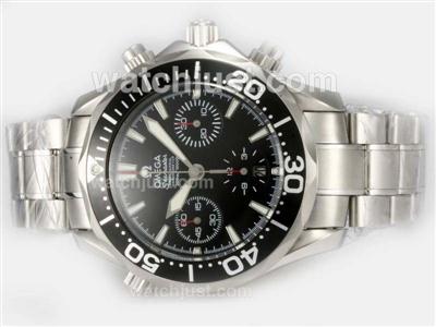 Omega Seamaster Chrono Diver 300m Swiss Valjoux 7750 Movement with Black Dial