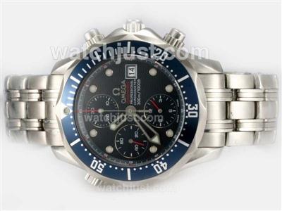 Omega Seamaster Chronograph Swiss Valjoux 7750 Movement with Blue Dial-Red Marking