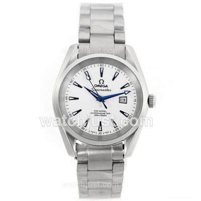 Omega Seamaster Co-Axial Automatic Blue Stick Markers with White Dial S/S