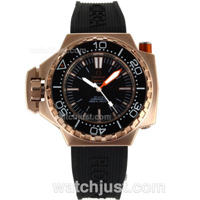 Omega Seamaster Co-Axial Automatic Rose Gold Case with Black Dial-Black Rubber Strap