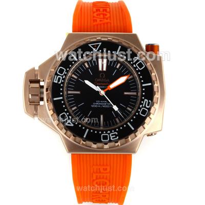 Omega Seamaster Co-Axial Automatic Rose Gold Case with Black Dial-Orange Rubber Strap
