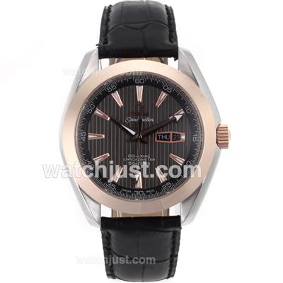 Omega Seamaster Co-Axial Automatic Two Tone Case with Black Dial-Leather Strap