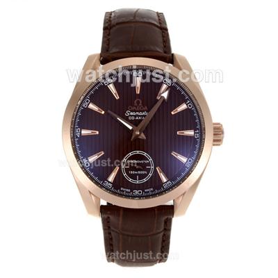 Omega Seamaster Co-Axial Manual Winding Rose Gold Case with Brown Dial-Leather Strap