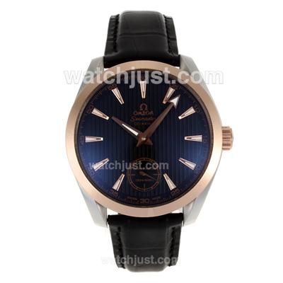 Omega Seamaster Co-Axial Manual Winding Two Tone Case with Black Dial-Leather Strap