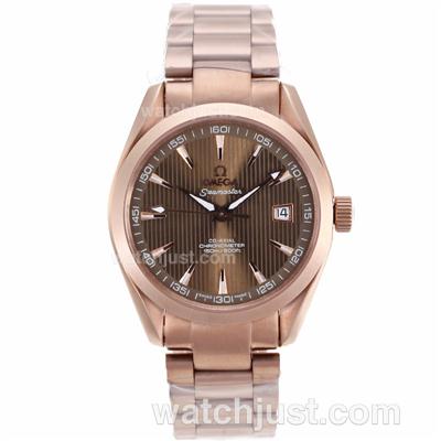 Omega Seamaster Co-Axial Swiss ETA 2836 Movement Full Rose Gold with Brown Dial