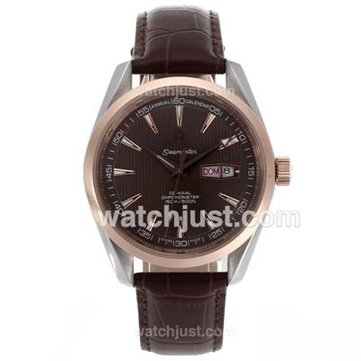 Omega Seamaster Day-Date Automatic Two Tone Case with Brown Dial-Leather Strap