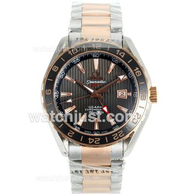 Omega Seamaster GMT Automatic Two Tone Black Ceramic Bezel with Black Dial-18K Plated Gold Movement