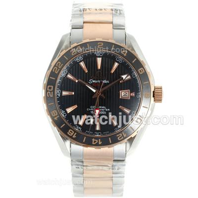 Omega Seamaster GMT Automatic Two Tone Ceramic Bezel with Black Dial-18K Plated Gold Movement