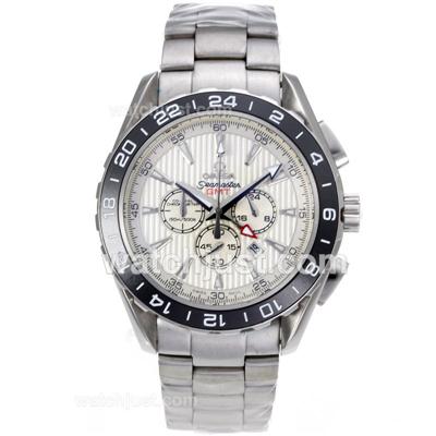 Omega Seamaster Panet Ocean GMT Working Chronograph Ceramic Bezel with White Dial S/S-Sapphire Glass