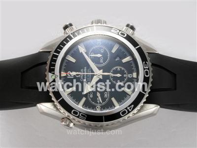 Omega Seamaster Planet Ocean Chronograph Swiss Valjoux 7750 Movement AR Coating with Black Dial and Bezel-Rubber Strap